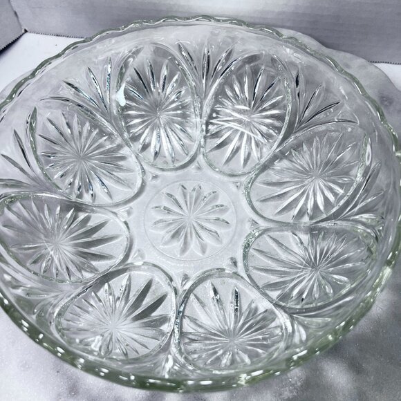 Vtg 60's Clear Pressed Glass Serving Bowl Starburst Design Mid Century Modern - Picture 2 of 6